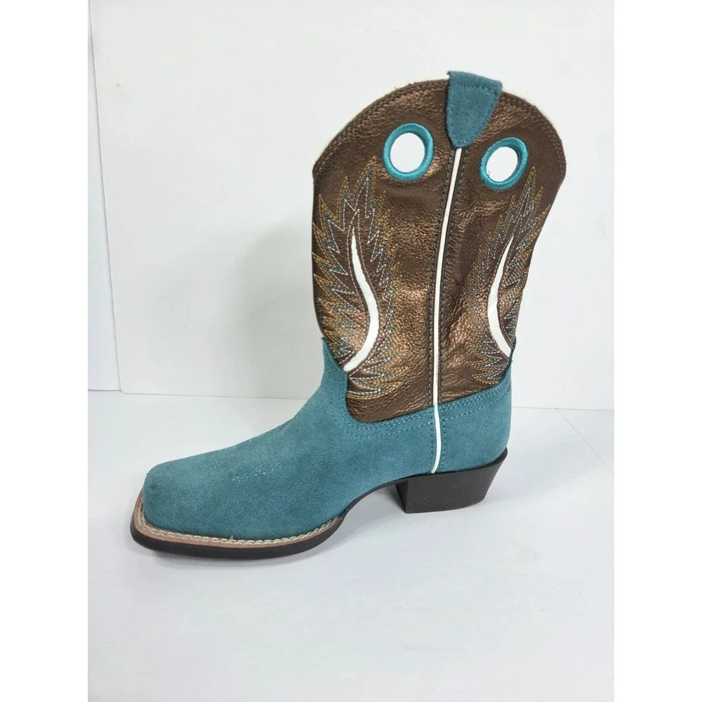 Ariat Kids Fort Worth Boot Sz 2 Y Blue Suede Leather Cowboy Western Girls